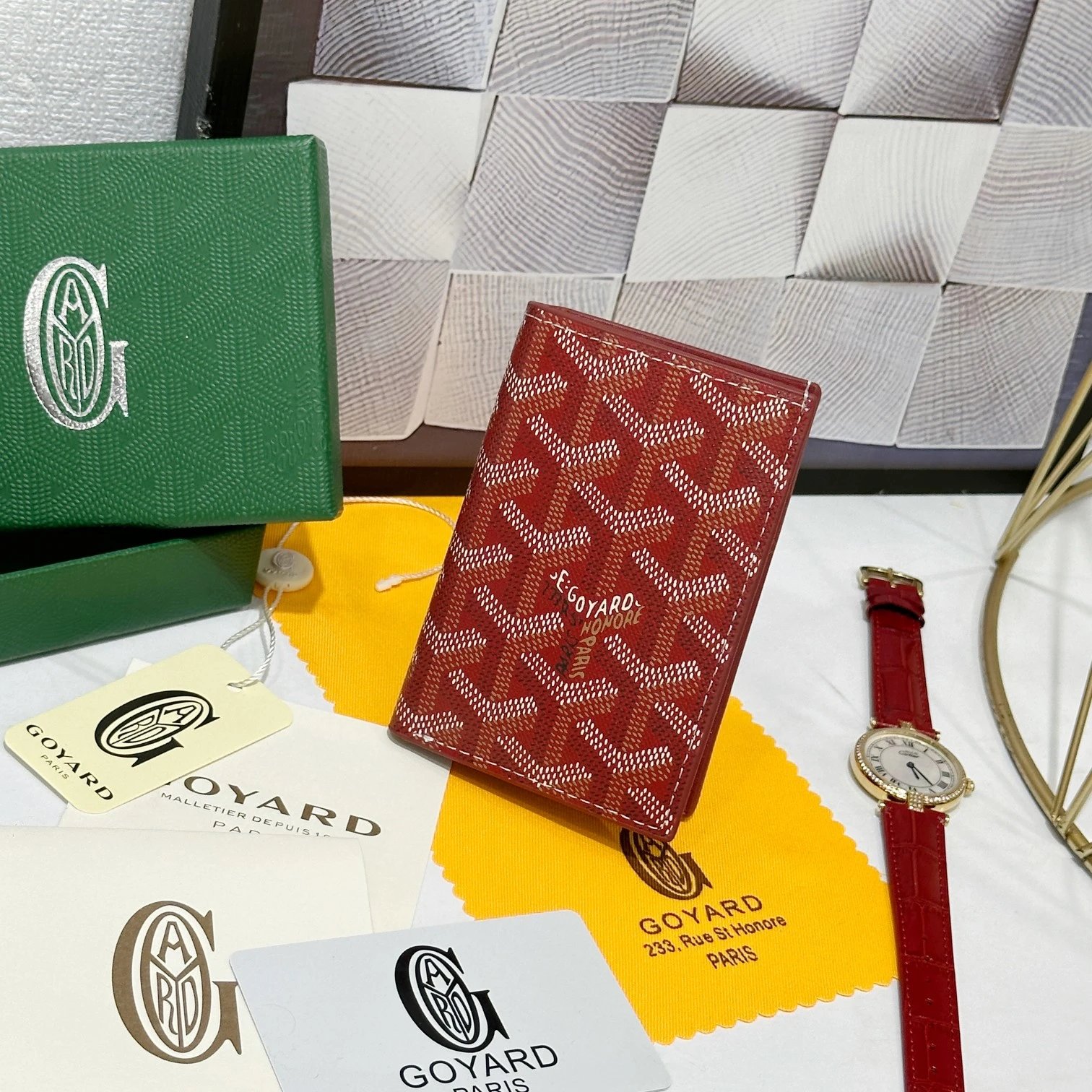 Red Geometric Passport Holder P140(98026-10) - Bag Spreadsheet, Bag Picks, Bag Finds - 142266