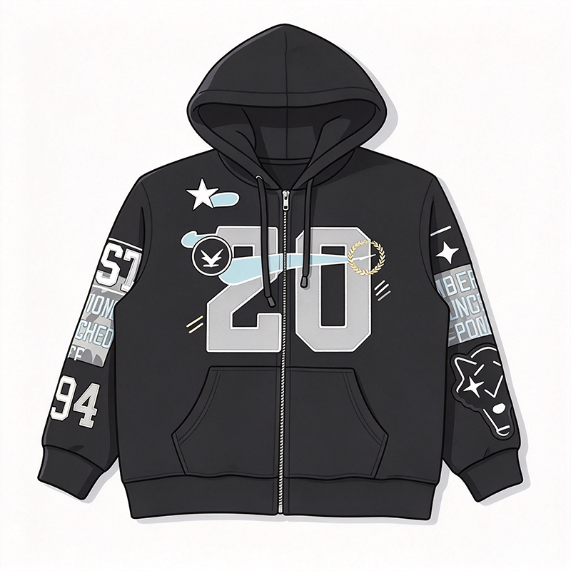Warriors Appliqué Zip Up Hooded Sweatshirt