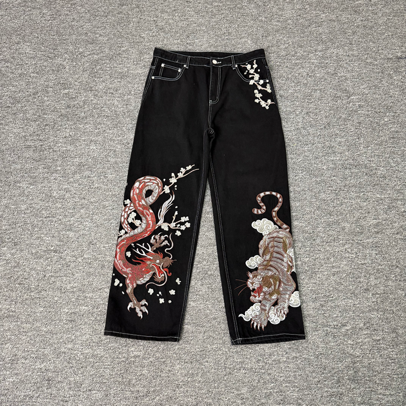 Dragon & Tiger Embroidered Denim Jeans