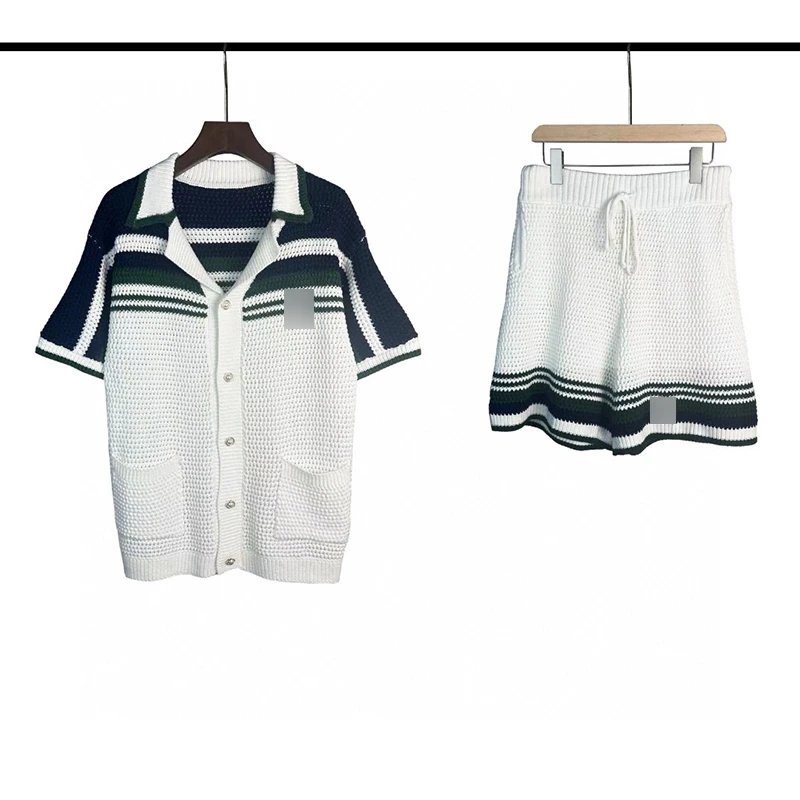 Checkered Knitted Short Sleeve Set