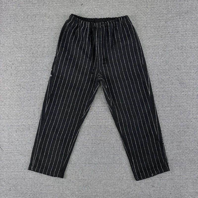 Wool Striped Straight Leg Casual Pants