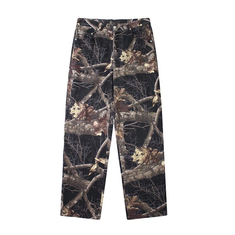 White maple leaf branch straight leg jeans