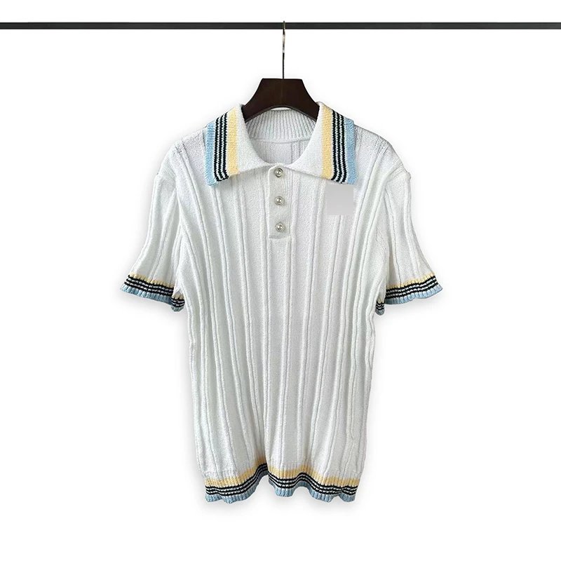 Vertical Striped Short Sleeve Polo Shirt