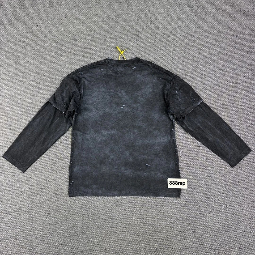 Vintage Distressed Fake Two-Piece Long Sleeve Tee