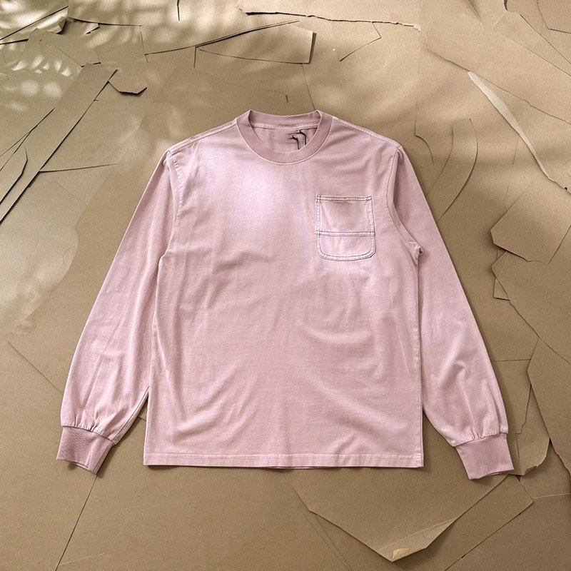 Classic Pocket Garment Dyed Vintage Wash Long Sleeve Tee