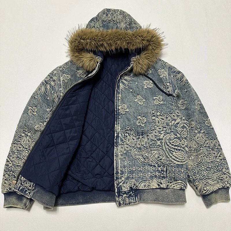 Bandana Denim Hooded Work Jacket