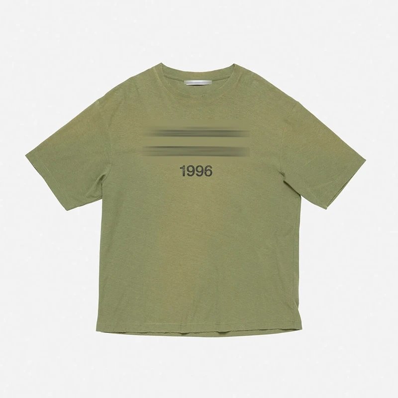 Niche Streetwear Brand Gradient Lettering Distressed Washed Short Sleeve T-Shirt Men's American High Street Retro Loose Hip Hop Top
