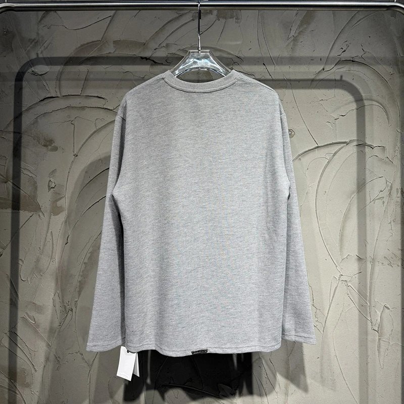 Cross Patchwork Leather Henley Waffle Long Sleeve photo 2