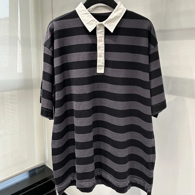 Striped Spliced Embroidered Logo Polo