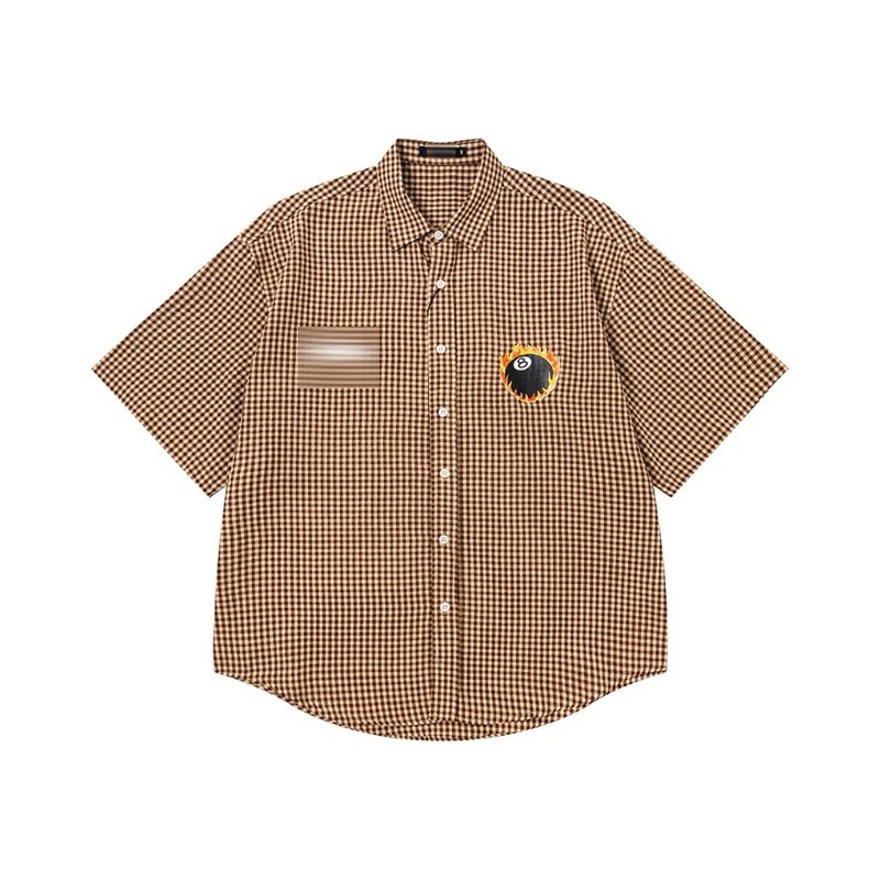 Classic Flame Black Eight Print Lapel Short Sleeve Shirt