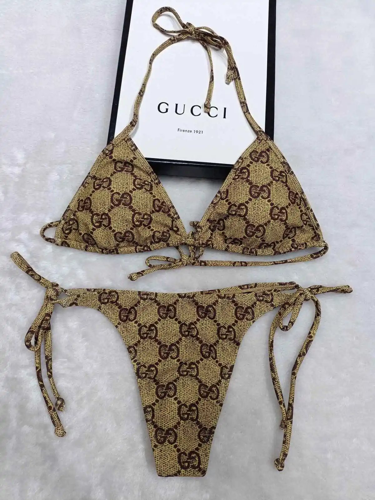 Fendi FF Logo Print Olive Green Triangle Bikini Set Swimwear product detail 14 in Litbuy spreadsheet finds