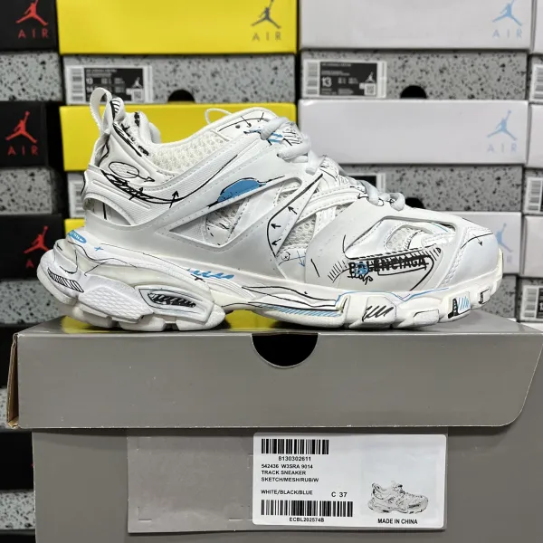 Balenciaga Track Sneaker Sketch / Mesh / Rub / W White / Black / Blue Sneakers Chunky Sneakers - 1