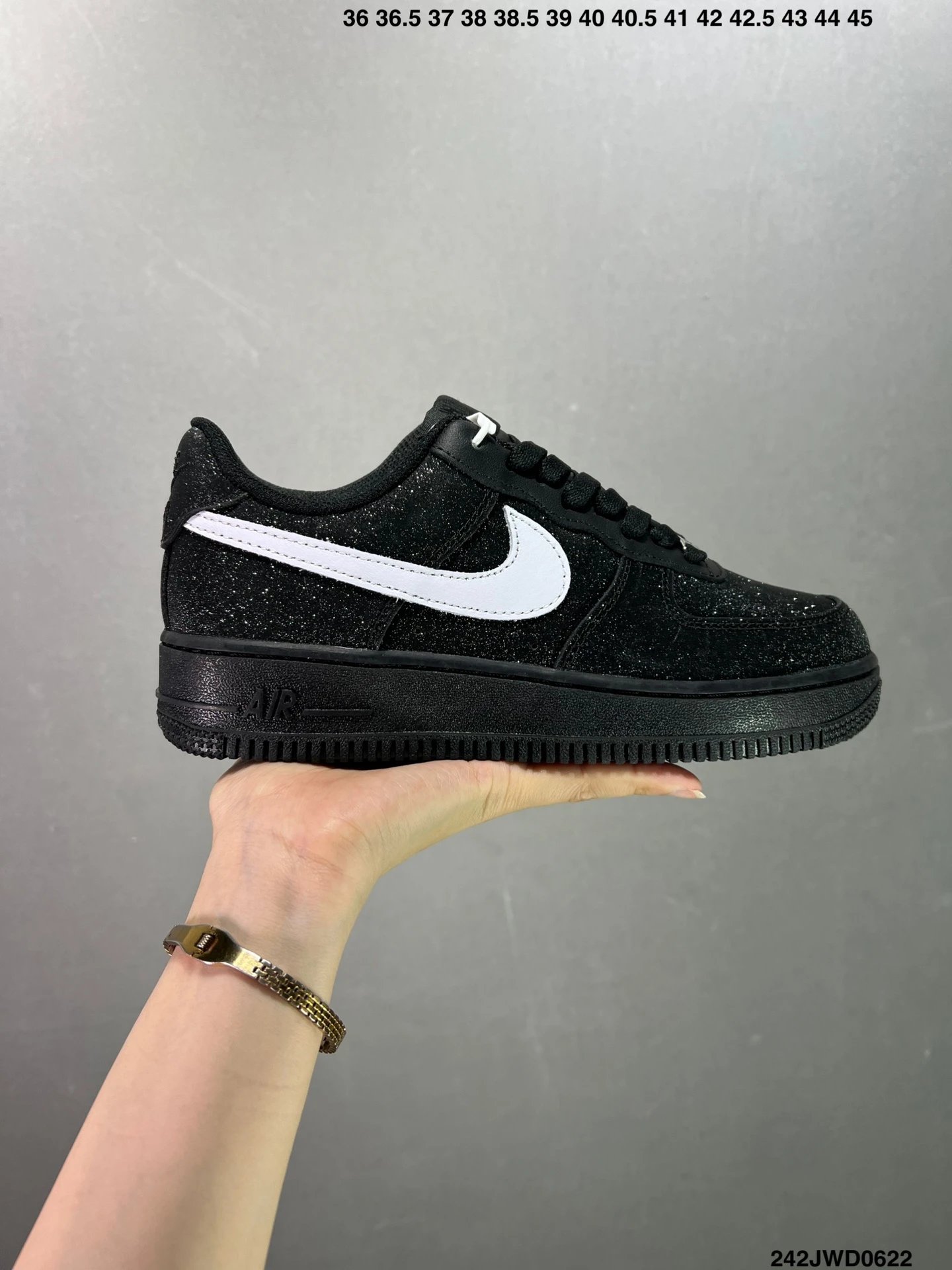 Nike Air Force 1 Black Glitter Suede Low-Top Sneakers