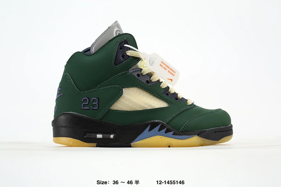 Air Jordan 5 Retro Dark Green Suede Cream Mesh Shoes