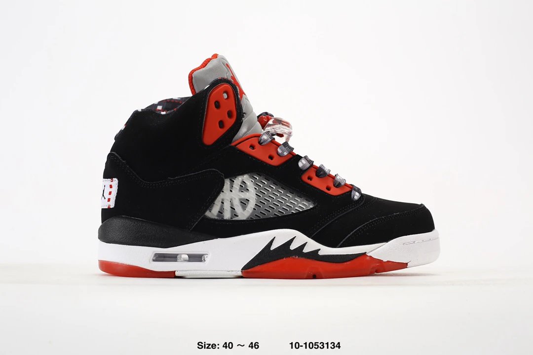Air Jordan 5 Black Red Silver Basketball Sneakers
