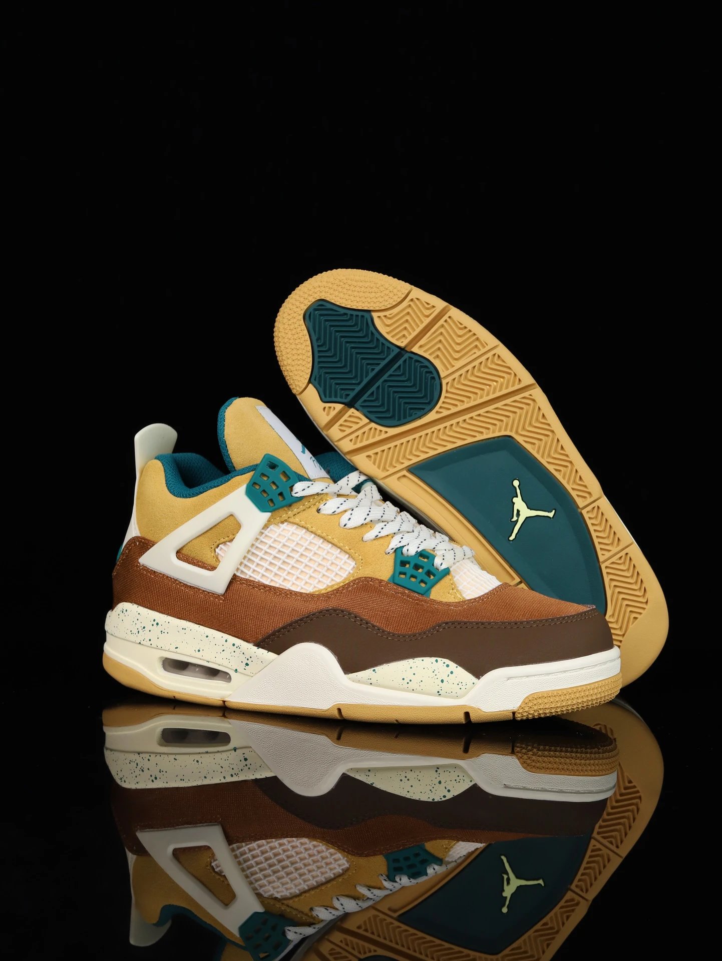 Air Jordan 4 Retro Yellow Brown White Basketball Shoes