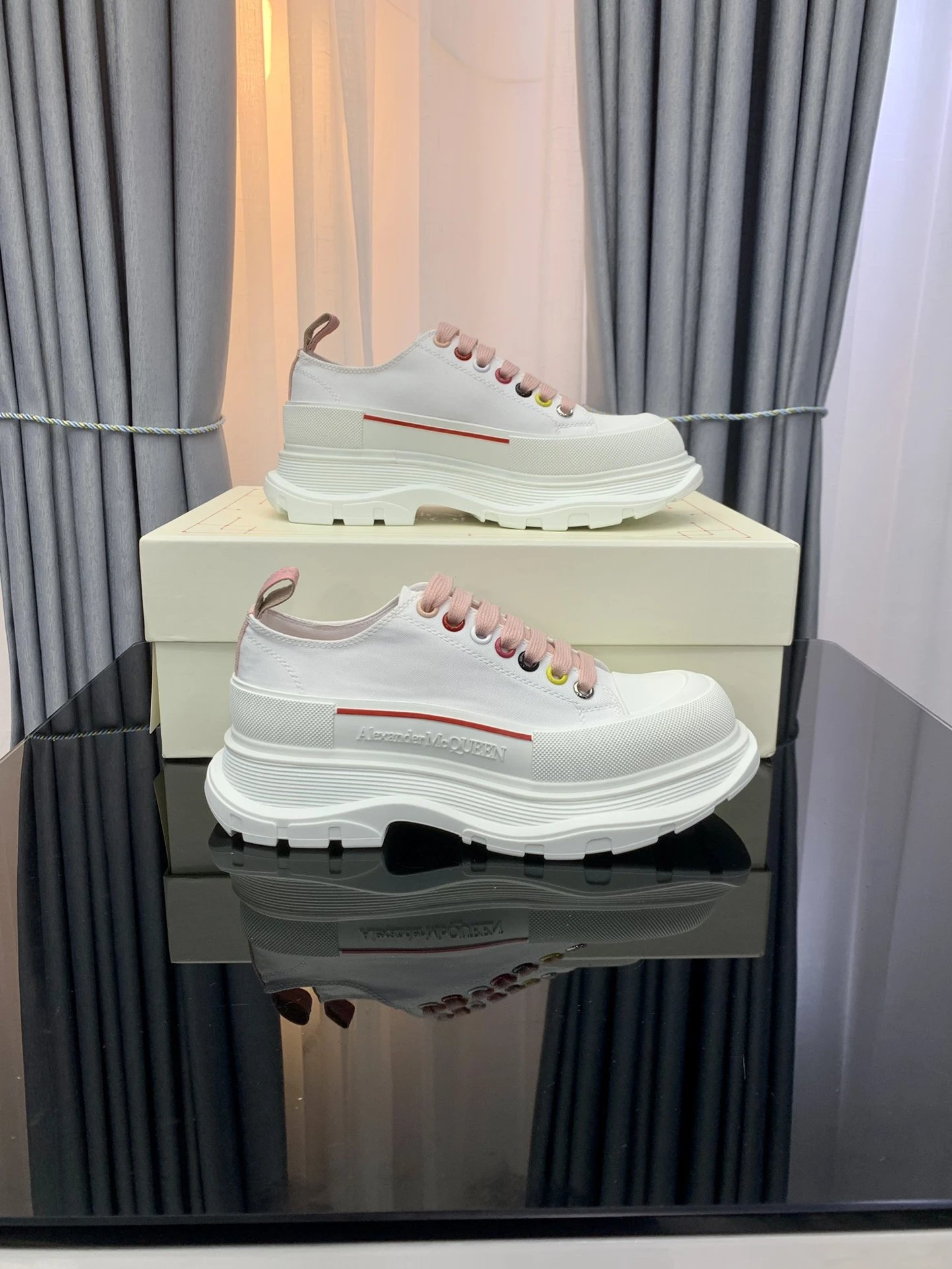 Alexander McQueen White Pink Chunky Platform Sneakers