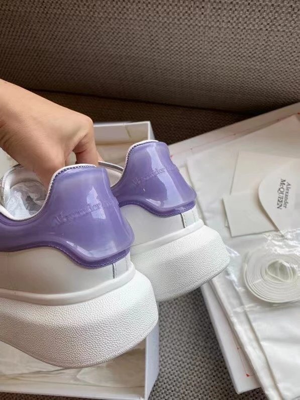 Alexander McQueen White Leather Sneakers Purple Heel Shoes