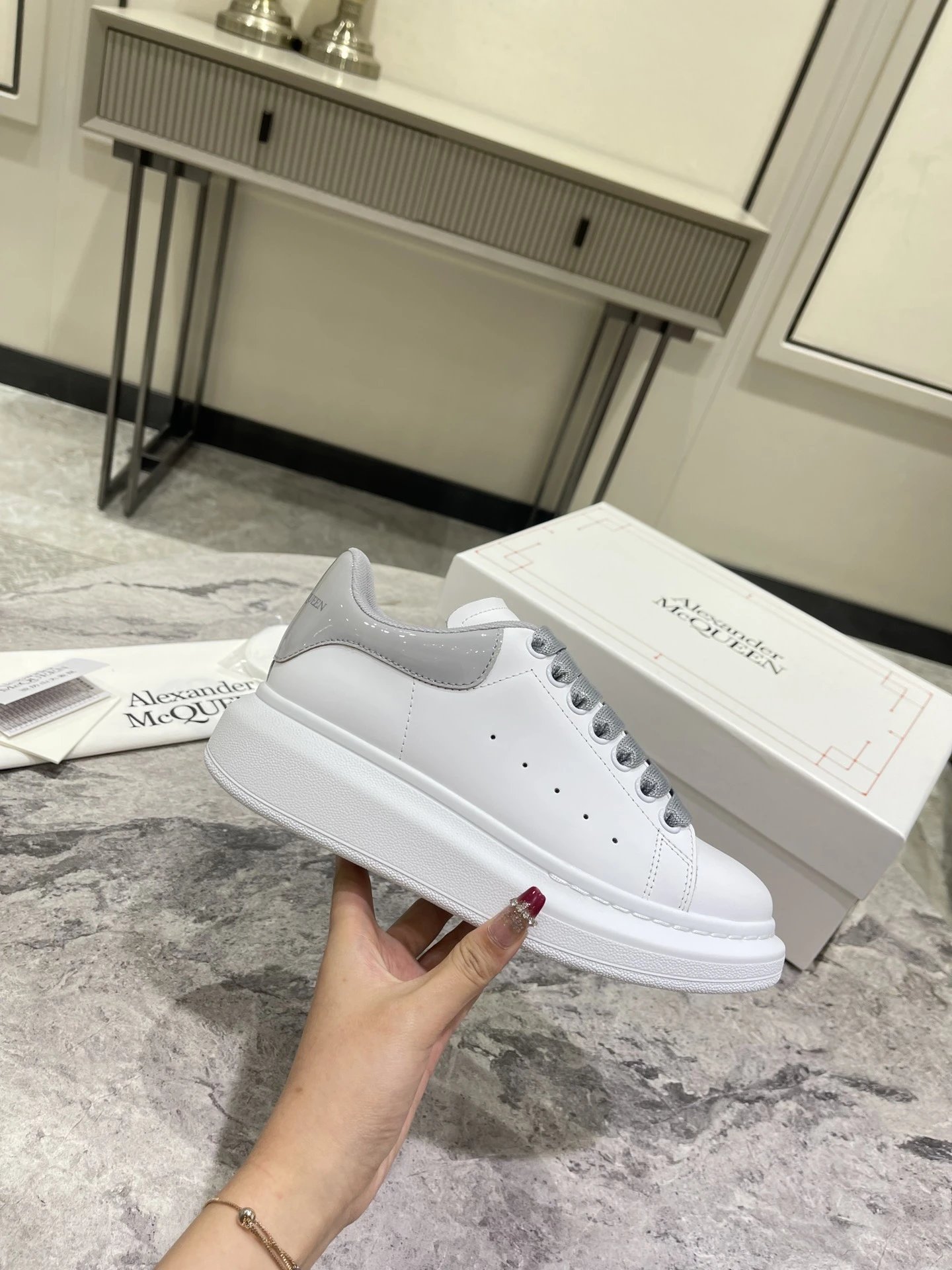 Alexander McQueen Oversized White Grey Platform Sneakers