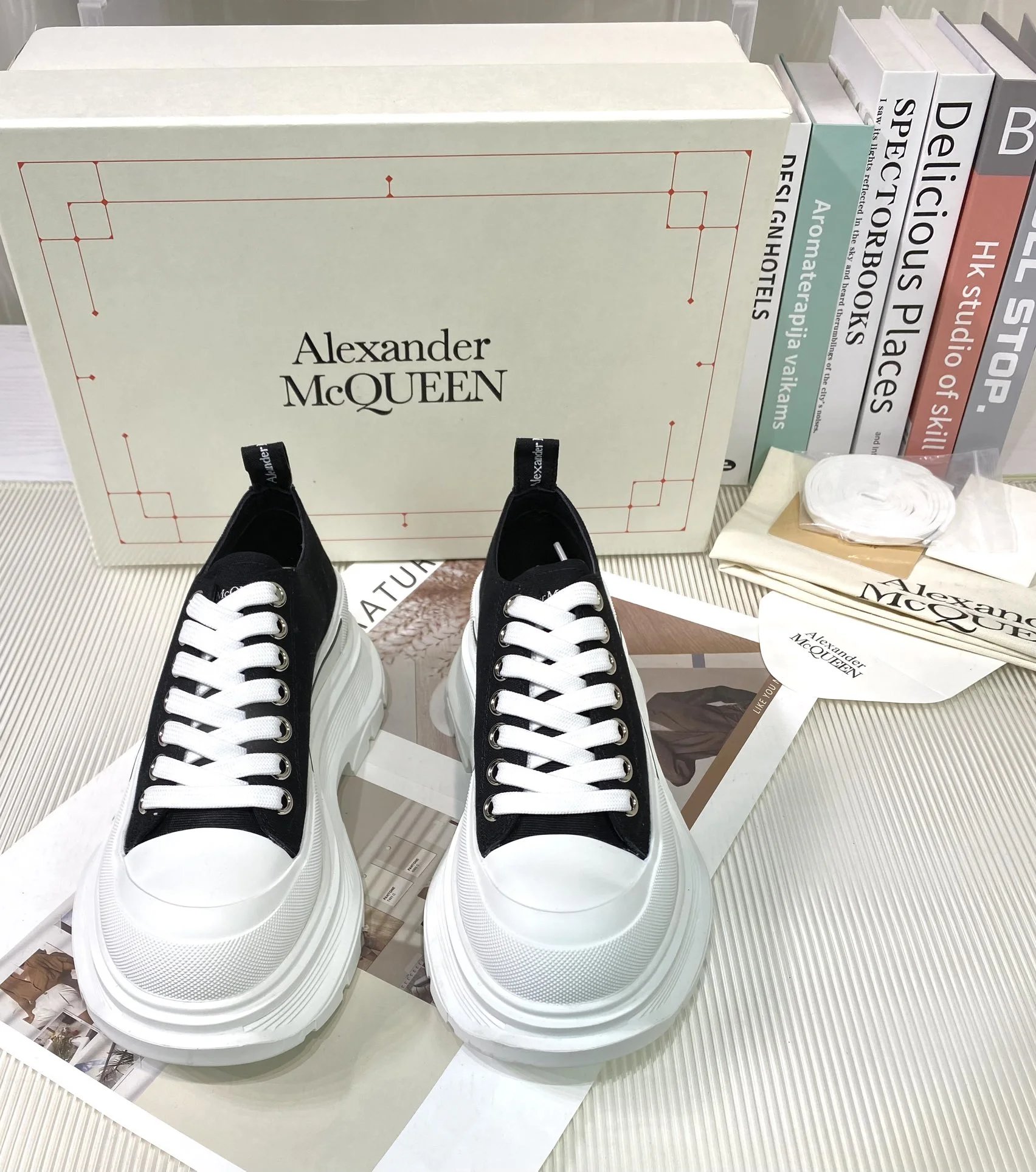 Alexander McQueen Black White Platform Low Top Sneakers