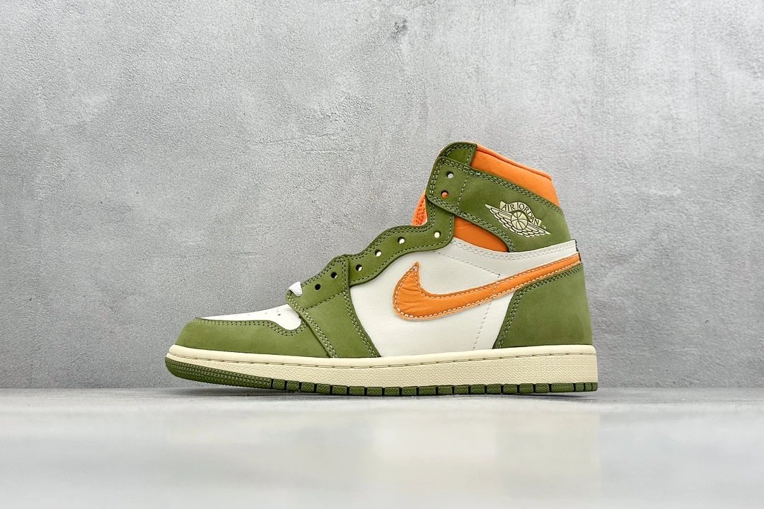 Air Jordan High Top Green Orange Leather Sneakers