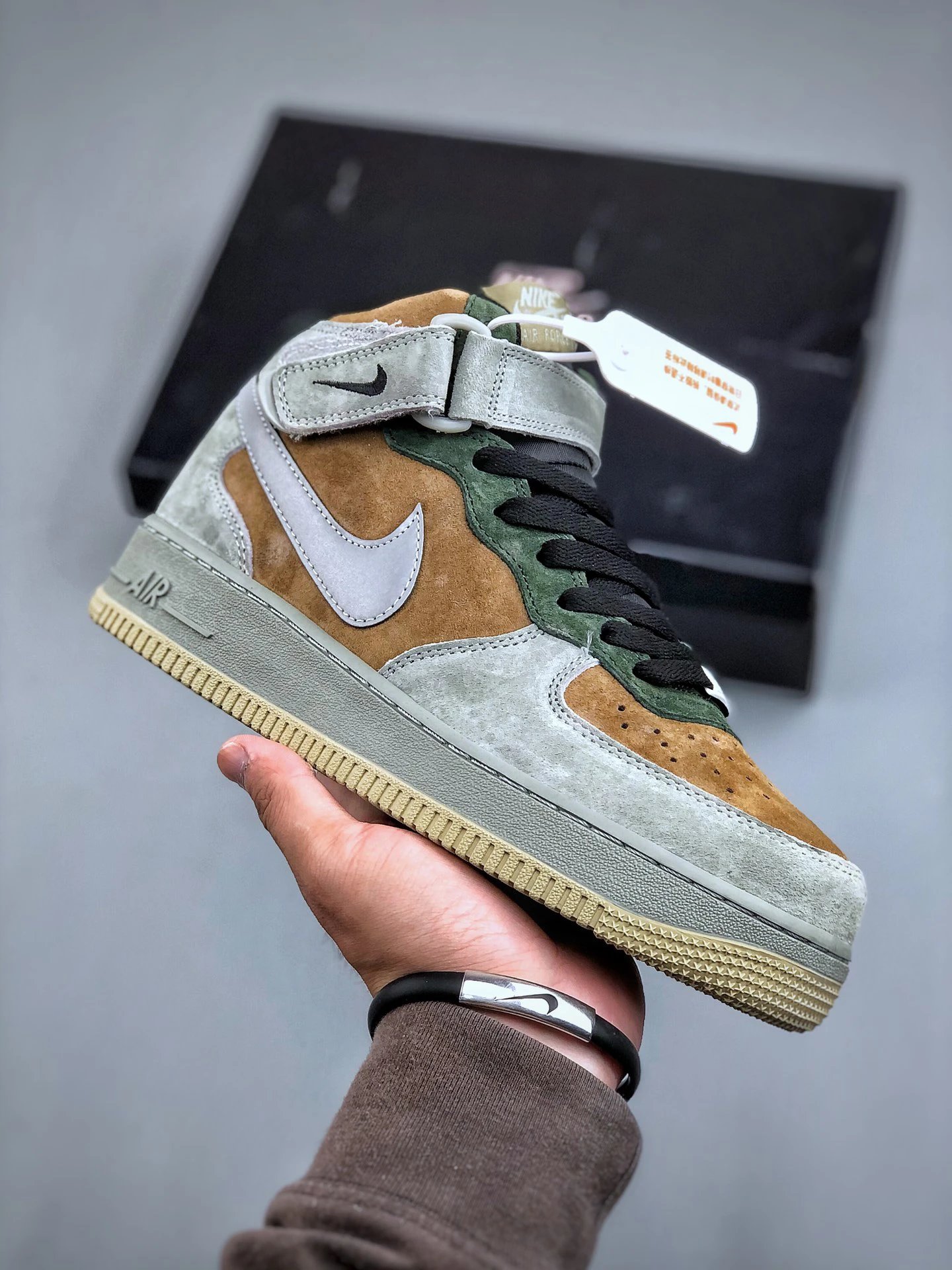 Nike Air Force 1 High Suede Gray Green Brown Shoes