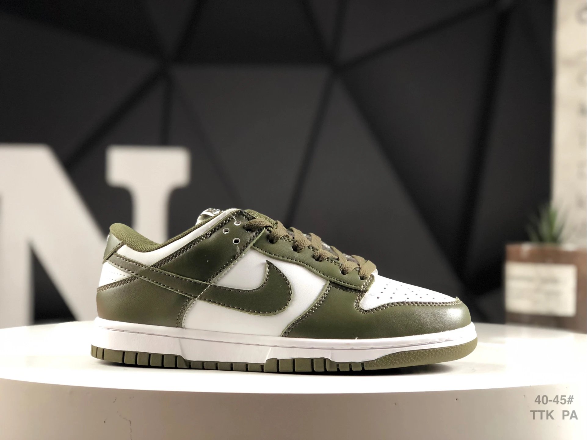 Nike Dunk Low Olive Green White Leather Sneakers