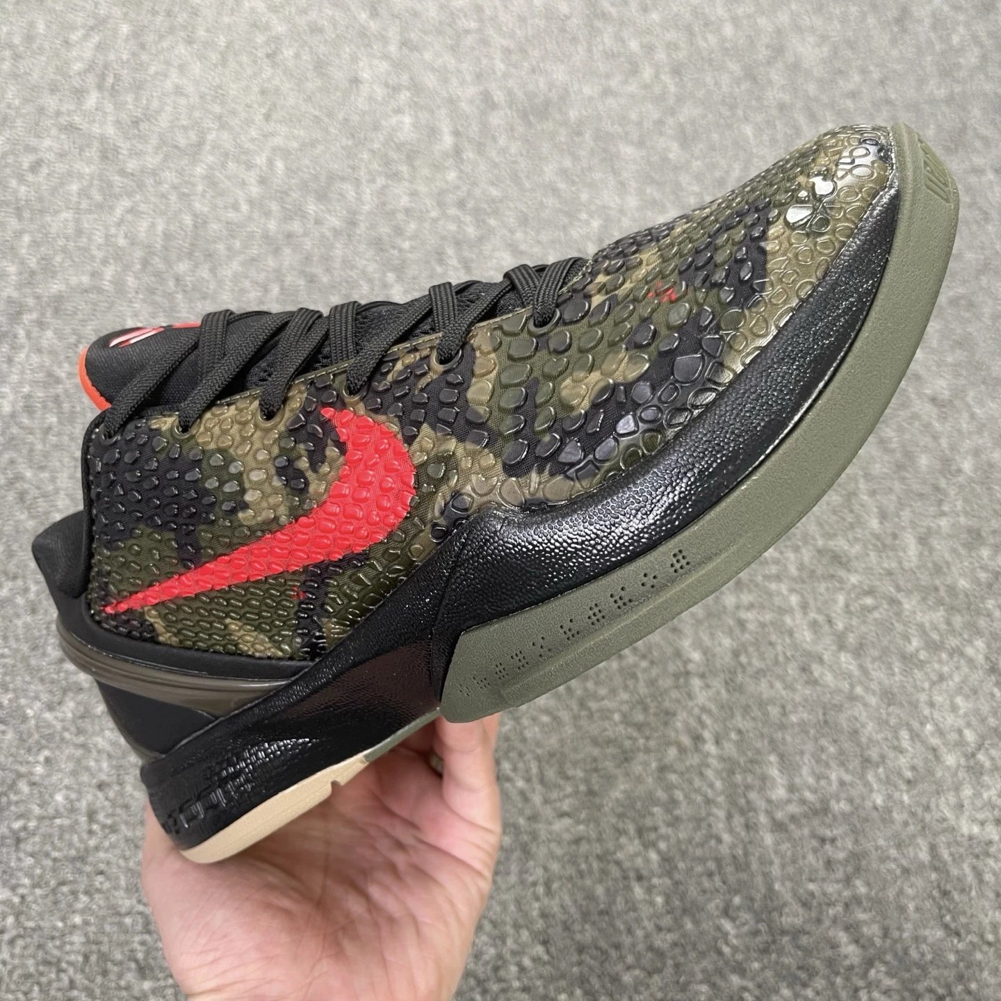 Nike Camo Green Low Basketball Shoes Red Swoosh