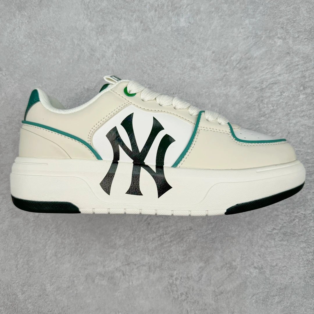 MLB Yankees Cream Green Low Top Platform Leather Sneakers