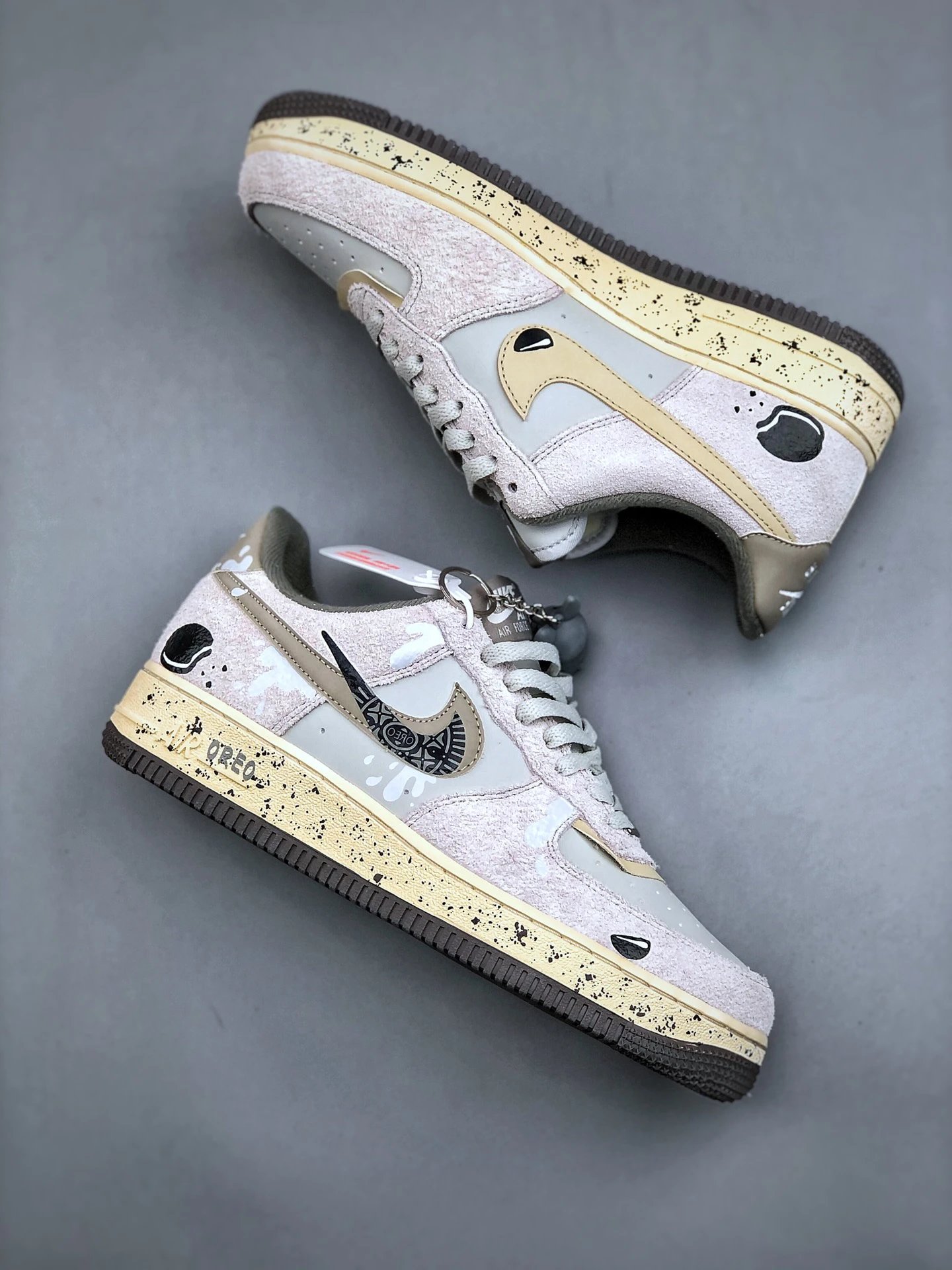 Nike AF1 Light Gray Beige Patchwork Suede Leather Sneakers