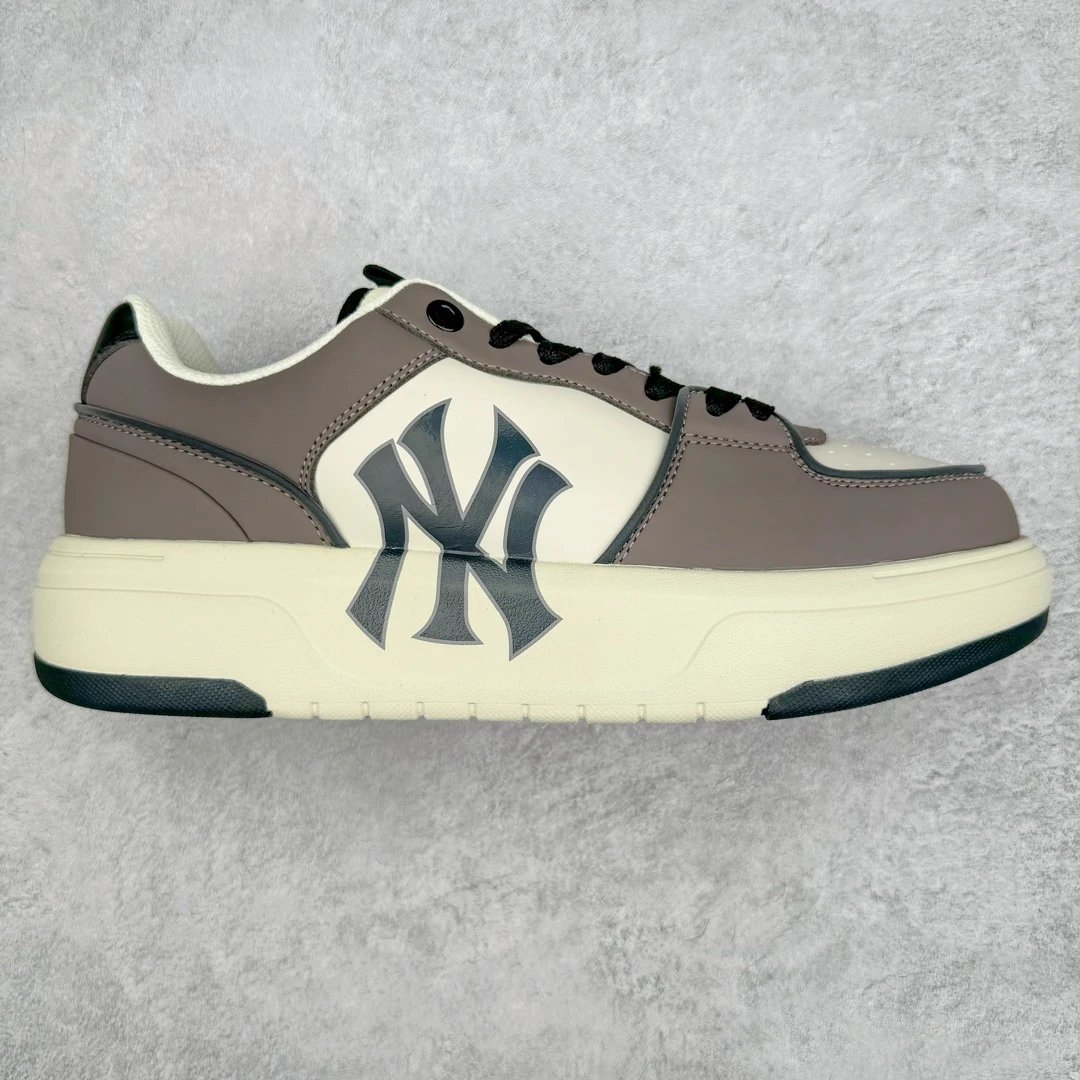 MLB Yankees NY Gray Beige Leather Low Top Sneakers