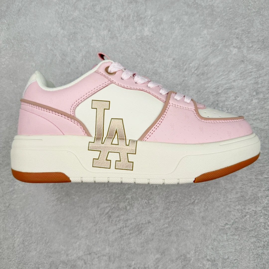 MLB Pink White Chunky Sneakers Gold LA Logo Shoes
