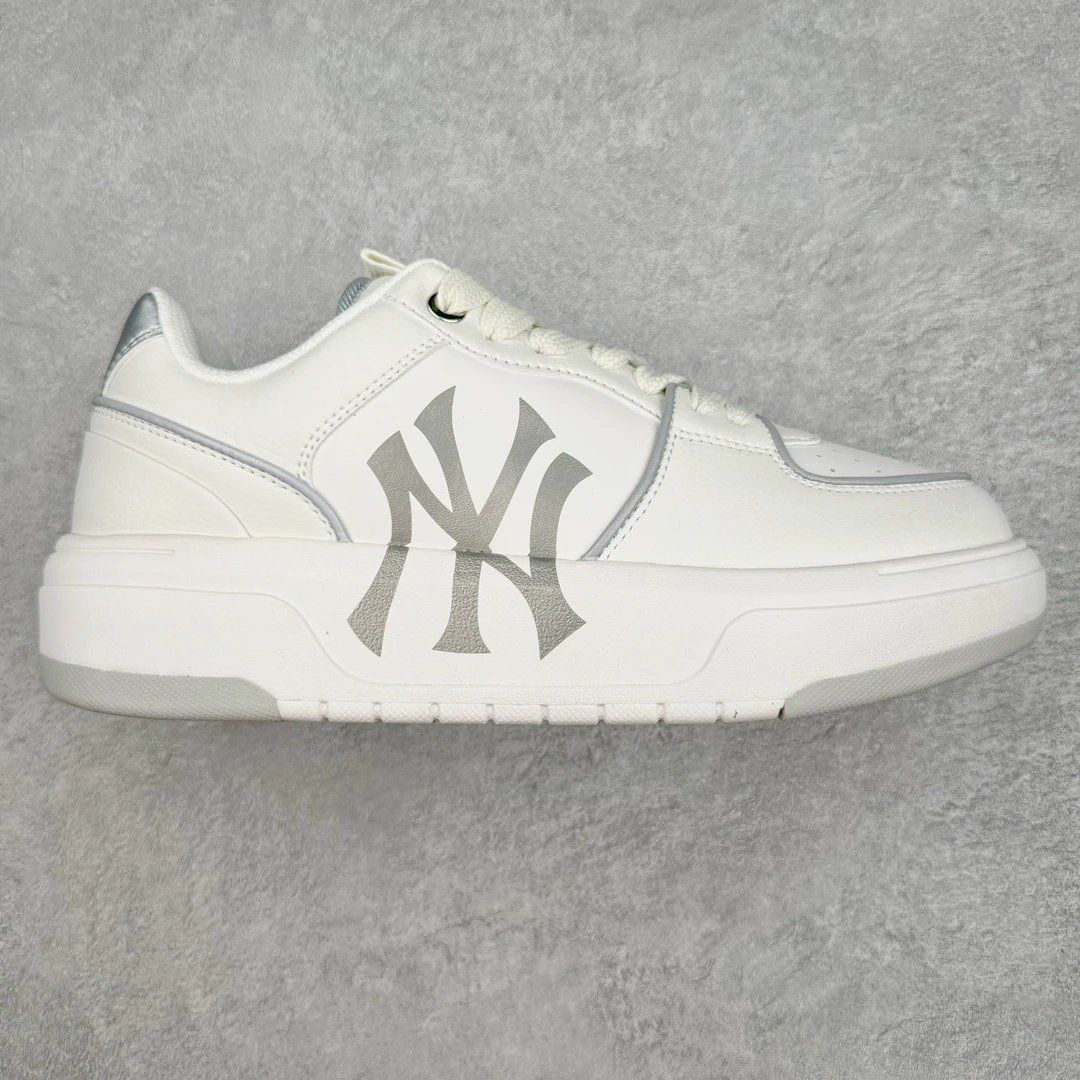MLB Yankees NY Logo White Platform Leather Sneakers