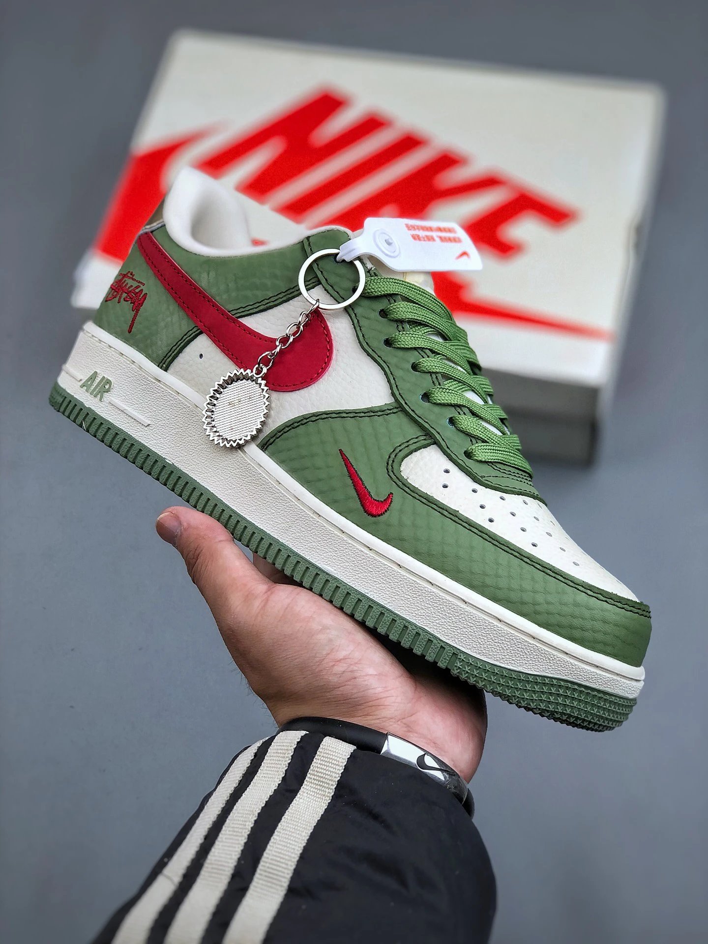Nike Air Force 1 Green Red Patchwork Leather Sneakers