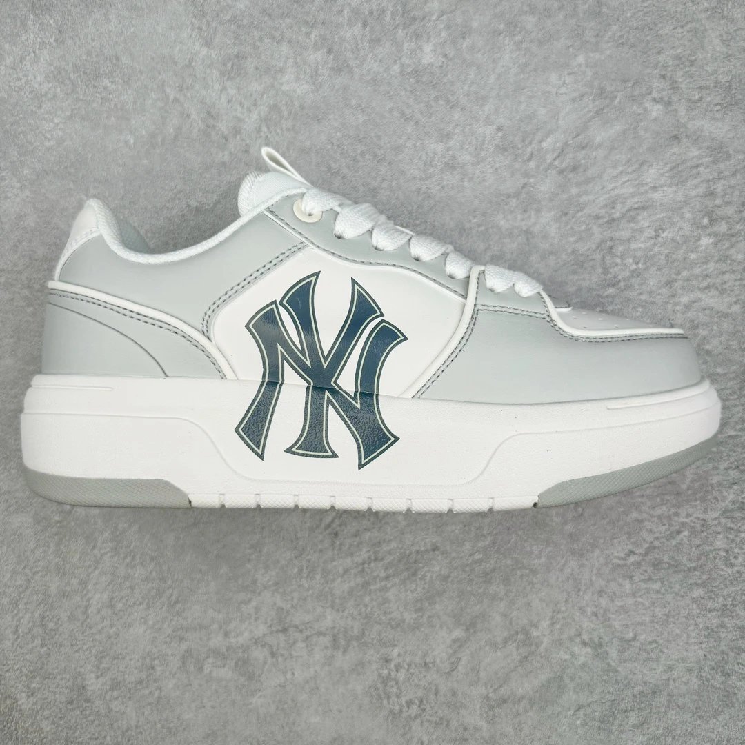 MLB Yankees White Grey Leather Low Top Sneakers