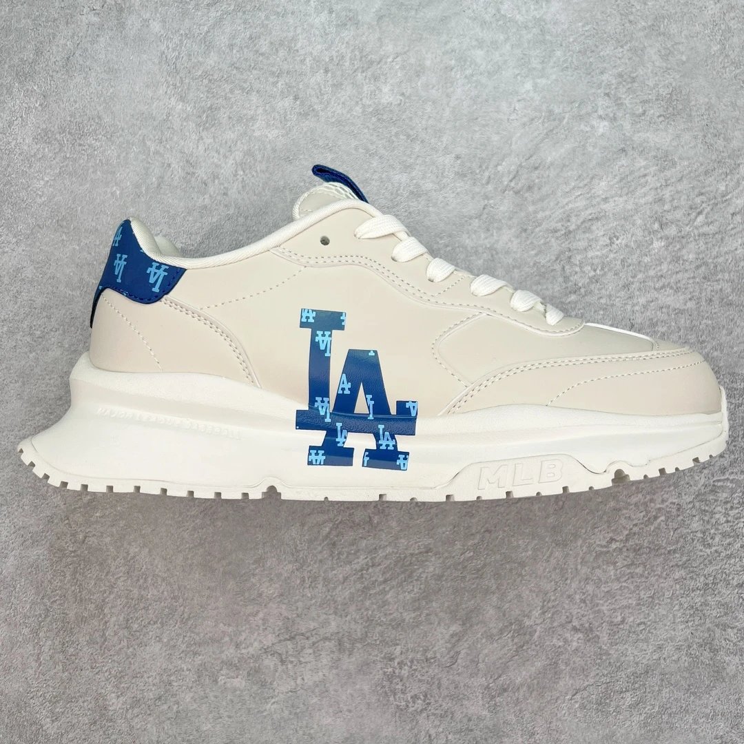 MLB LA Monogram Beige Blue Low Top Sneakers