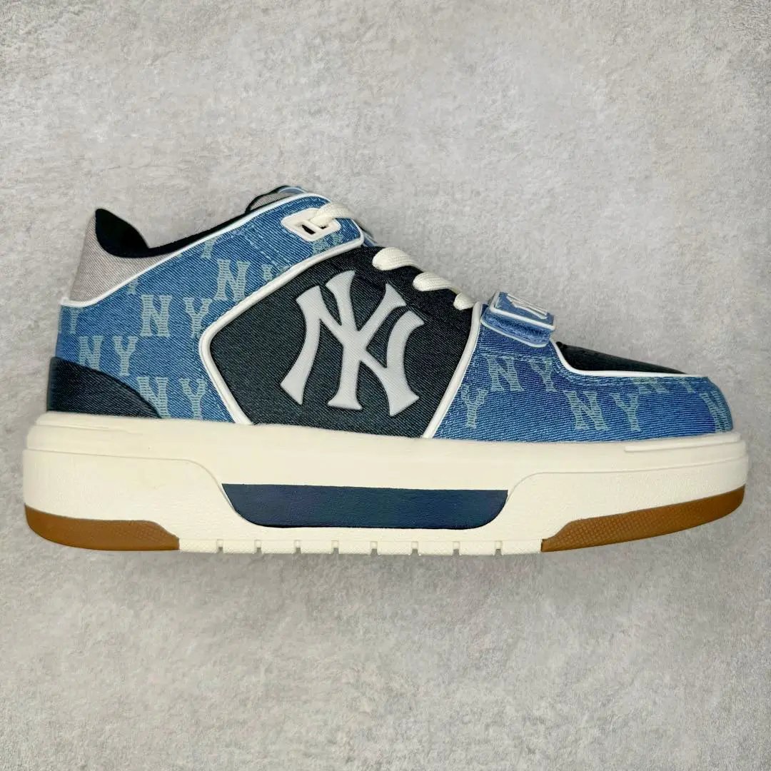 MLB NY Monogram Blue Denim Platform Low Top Sneakers
