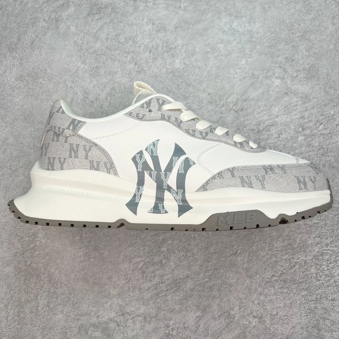 MLB NY Monogram Cream Gray Chunky Low Top Sneakers
