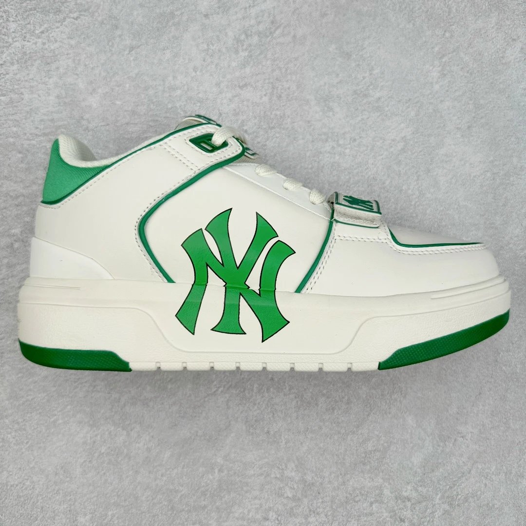 MLB Yankees White Green Mid Top Leather Sneakers