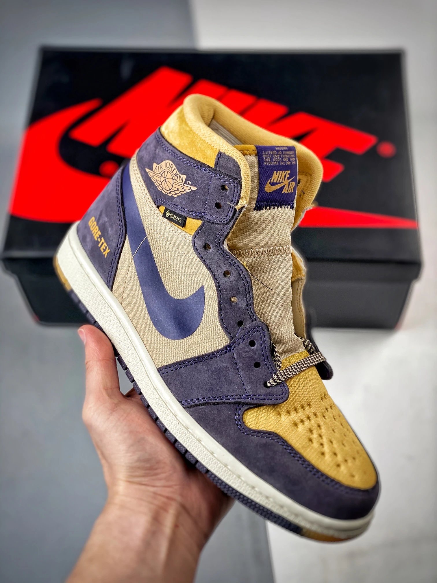 Air Jordan 1 High Gore-Tex Purple Khaki Waterproof Shoes
