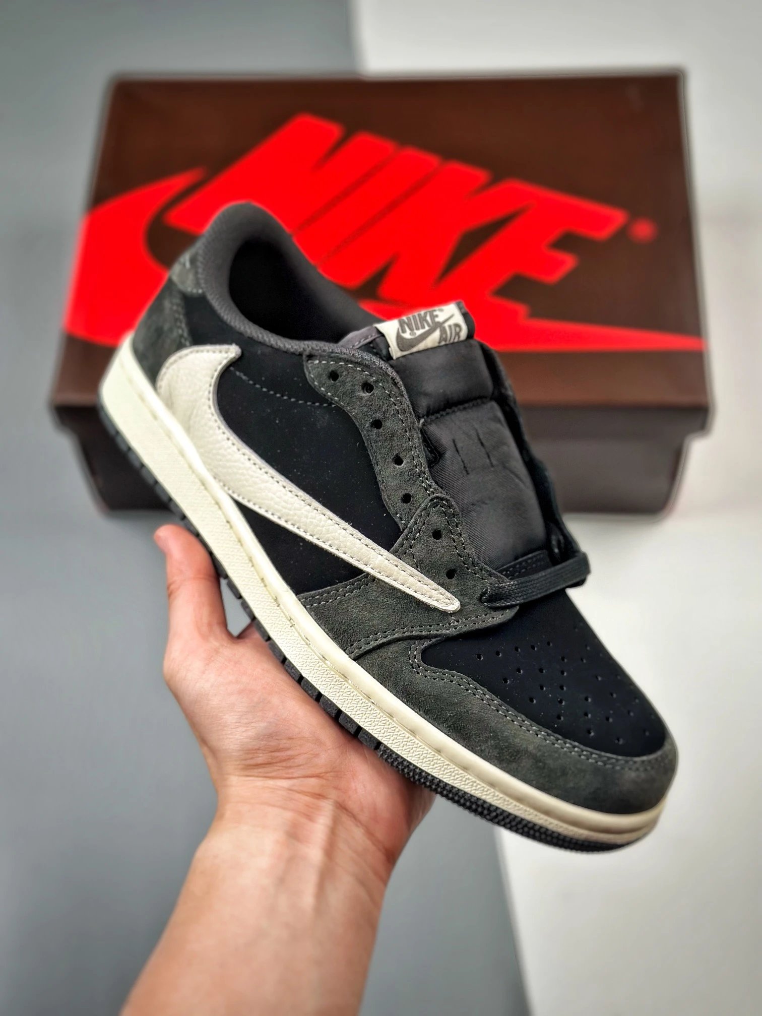 Nike Air Jordan 1 Low Black Grey Reverse Swoosh Shoes