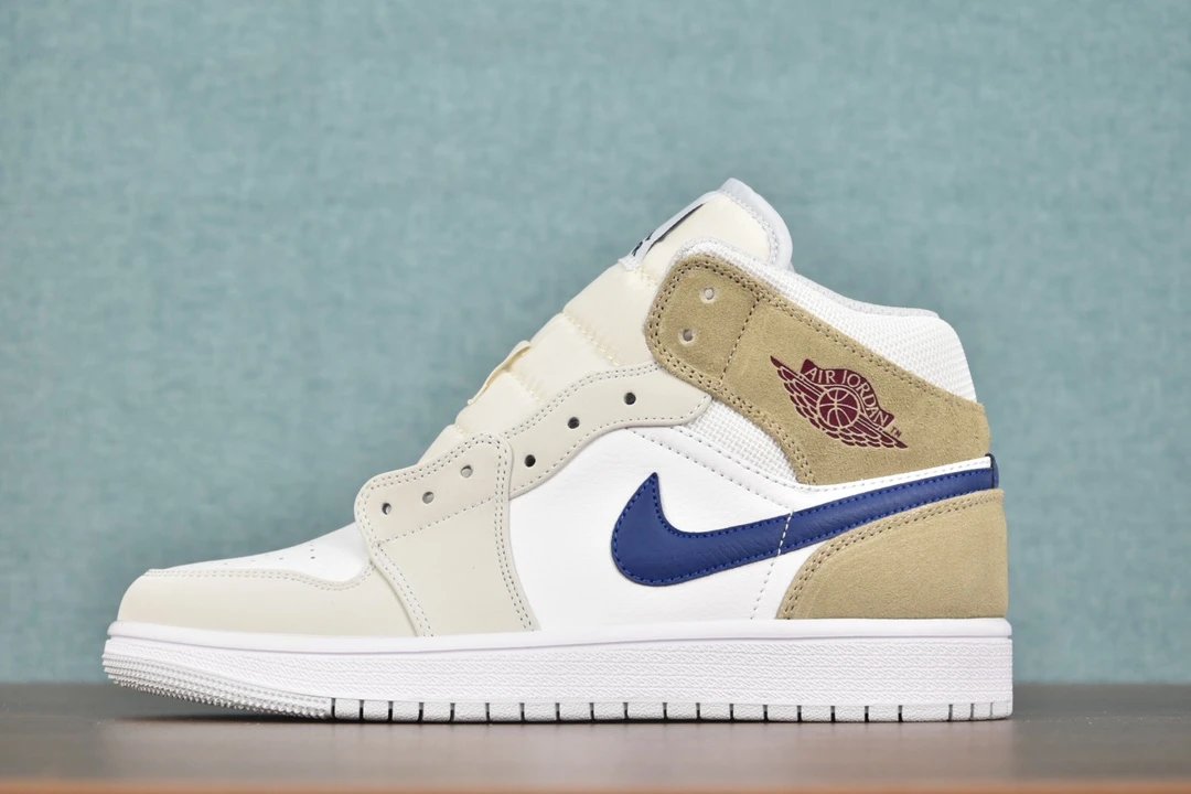 Air Jordan Mid Beige Blue Suede Leather Sneakers