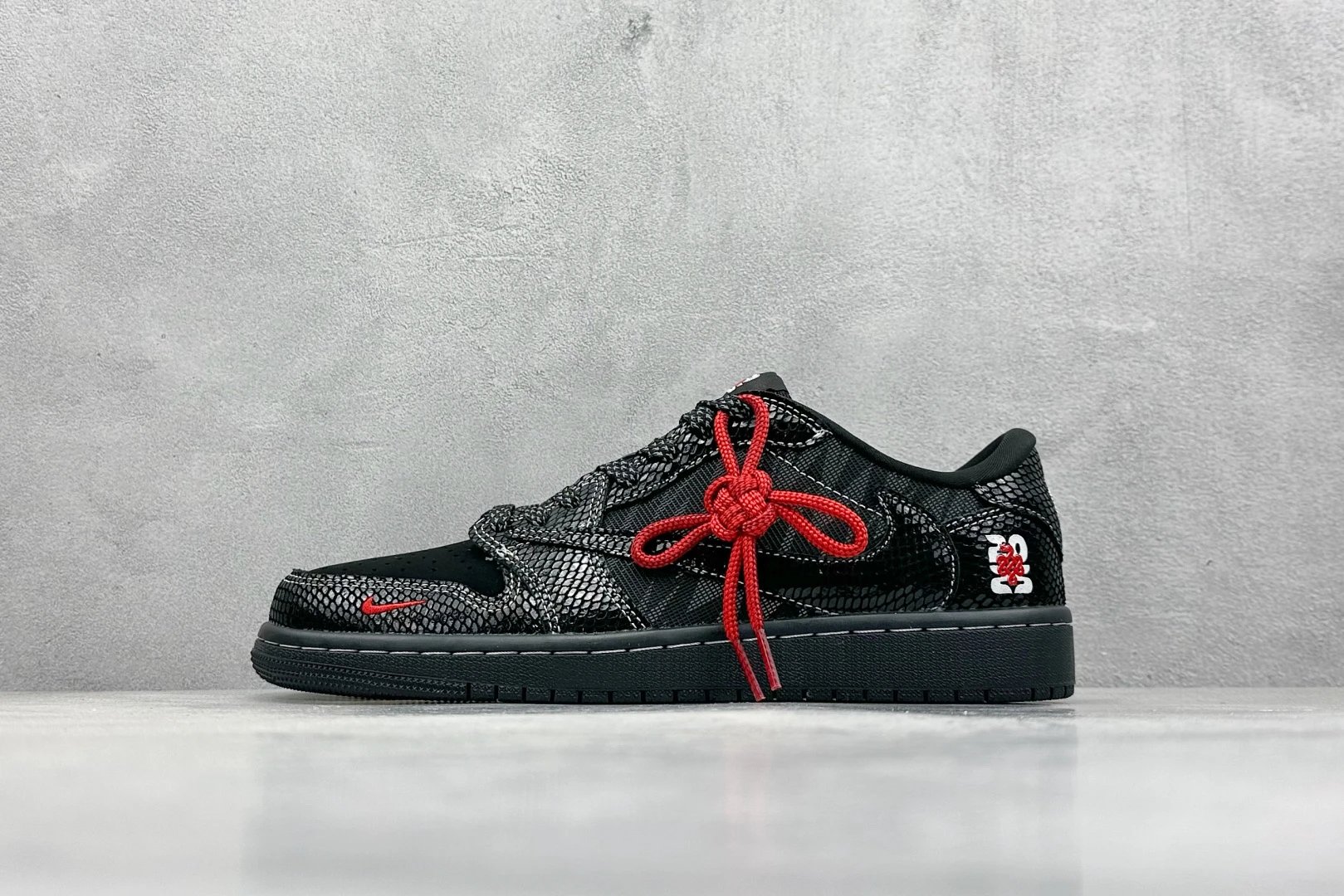 Nike Black Snake Leather Red Knot Sneakers