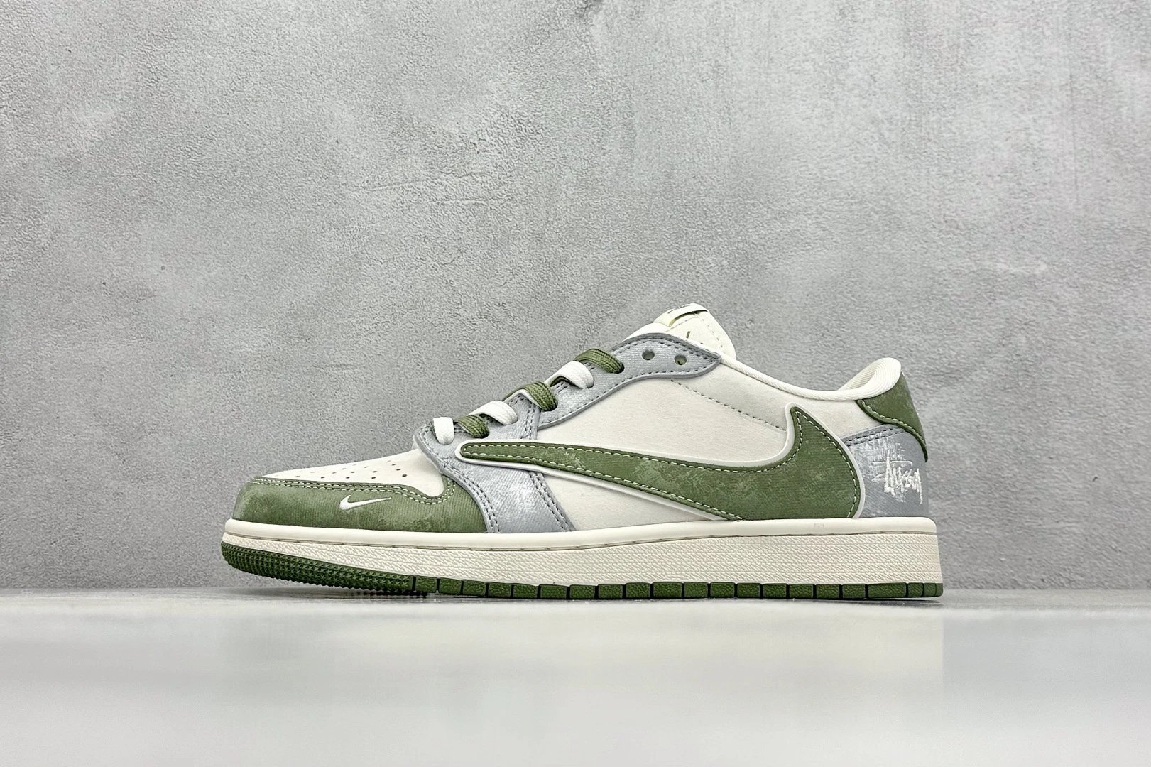 Nike Gray Green Low Top Reversed Swoosh Sneakers