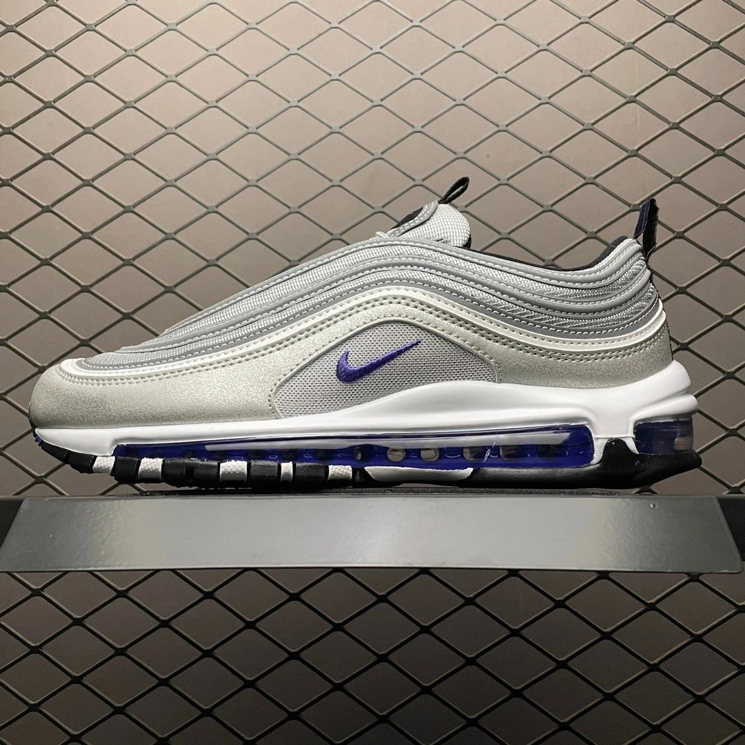 Nike Air Max 97 Silver Grey Purple Cushion Sneakers
