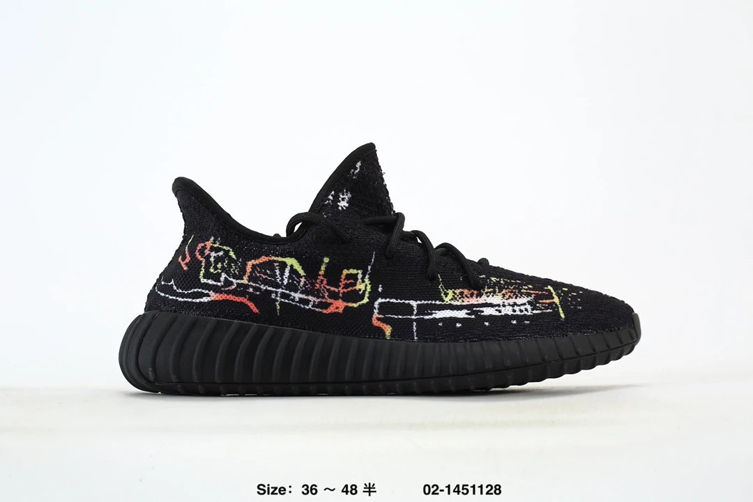 Yeezy 350 V2 Black Graffiti Knit Low Top Sneakers