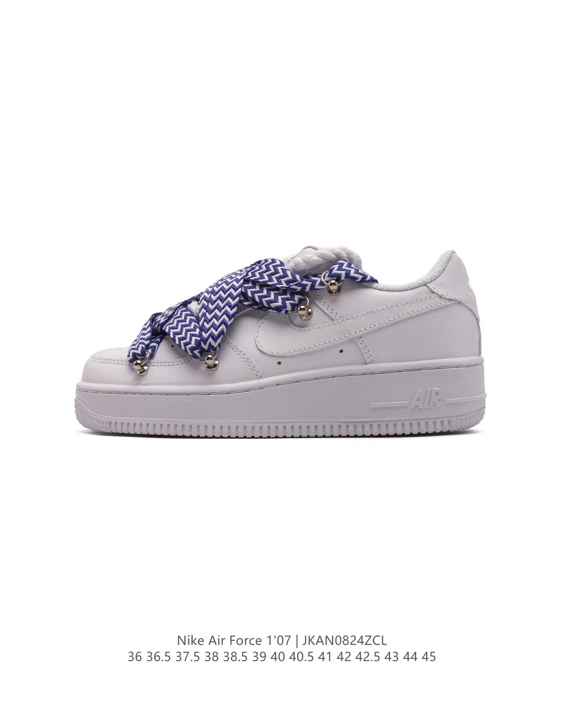 Nike Air Force 1’07 White Leather Blue Lace Sneakers