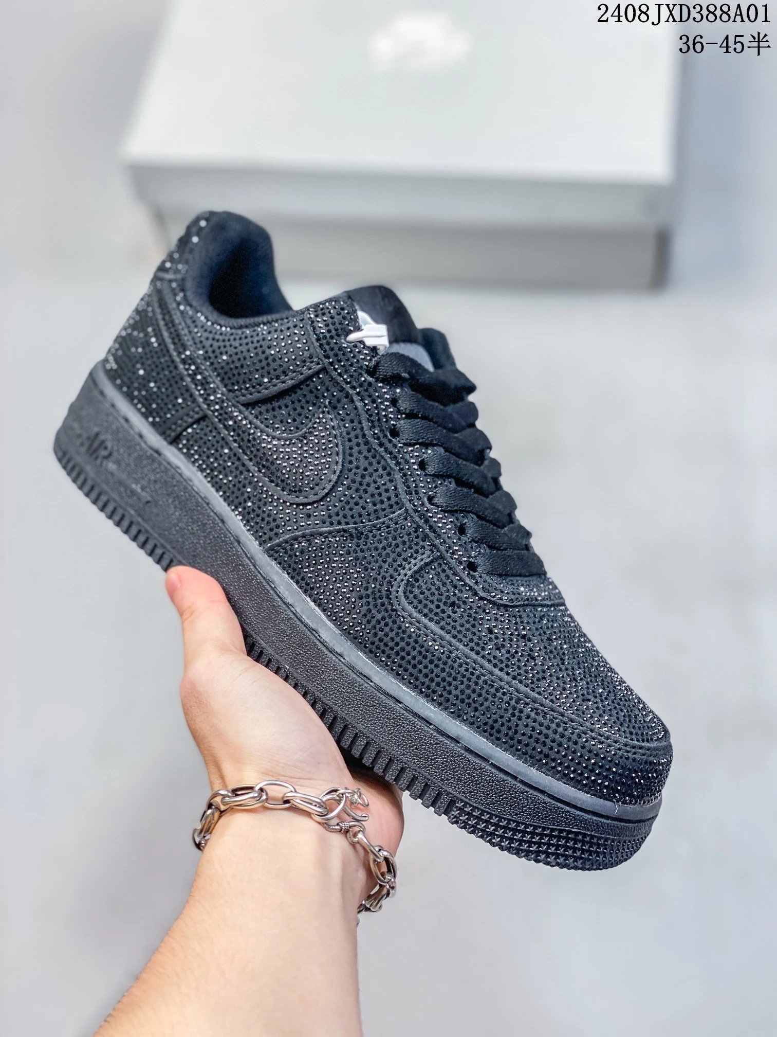 Nike Air Force 1 Low Black Rhinestone Sneakers Shoes