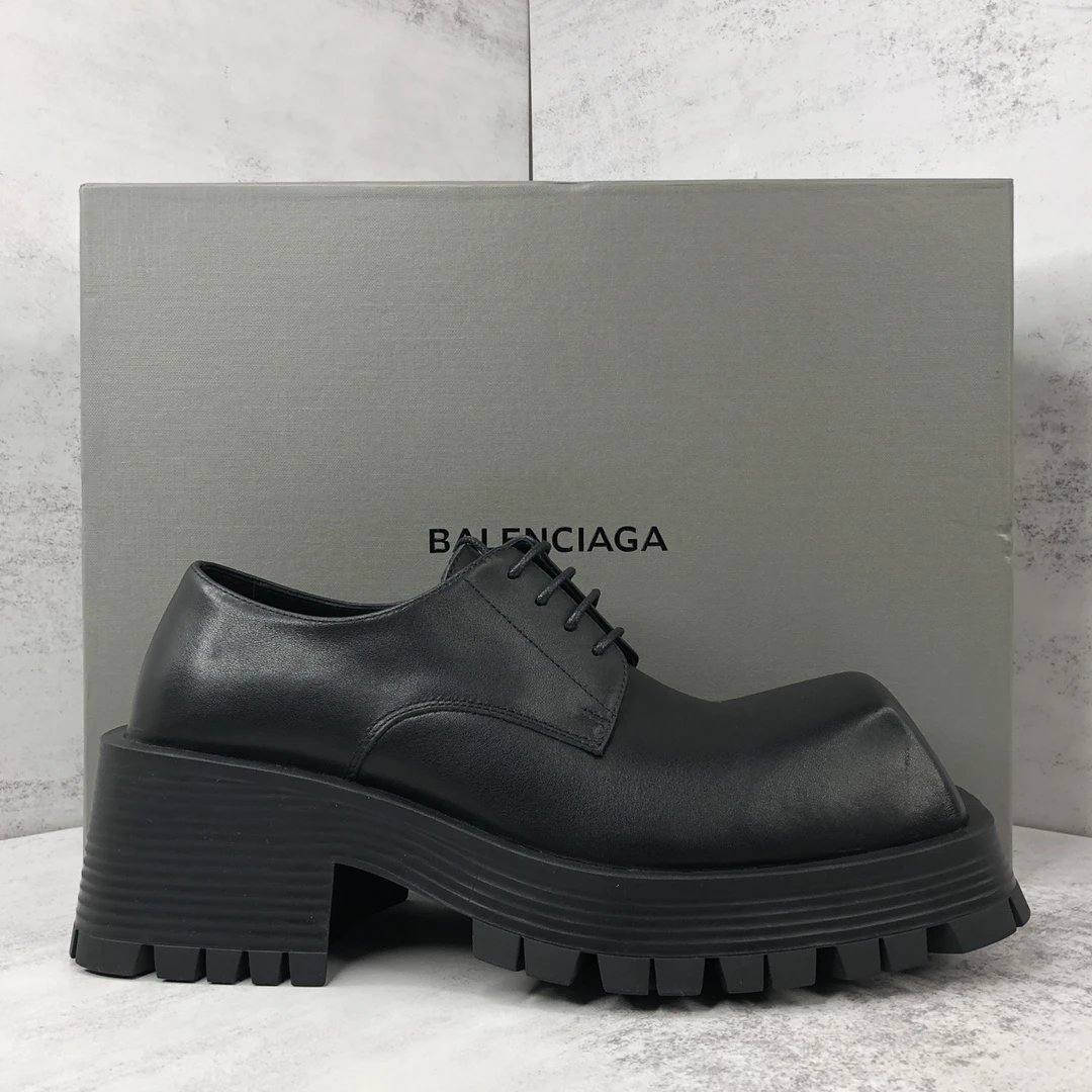 Balenciaga Black Chunky Leather Derby Shoes