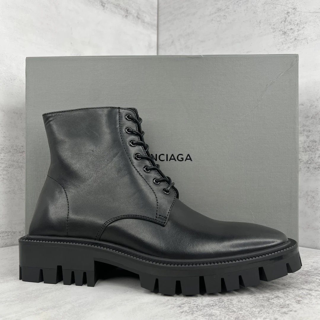 Balenciaga Black Chunky Leather Lace-Up Boots